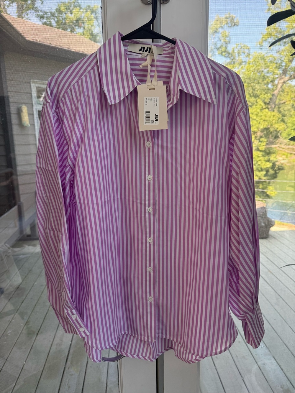Lavender Striped Button-Up Shirt for women, size xs